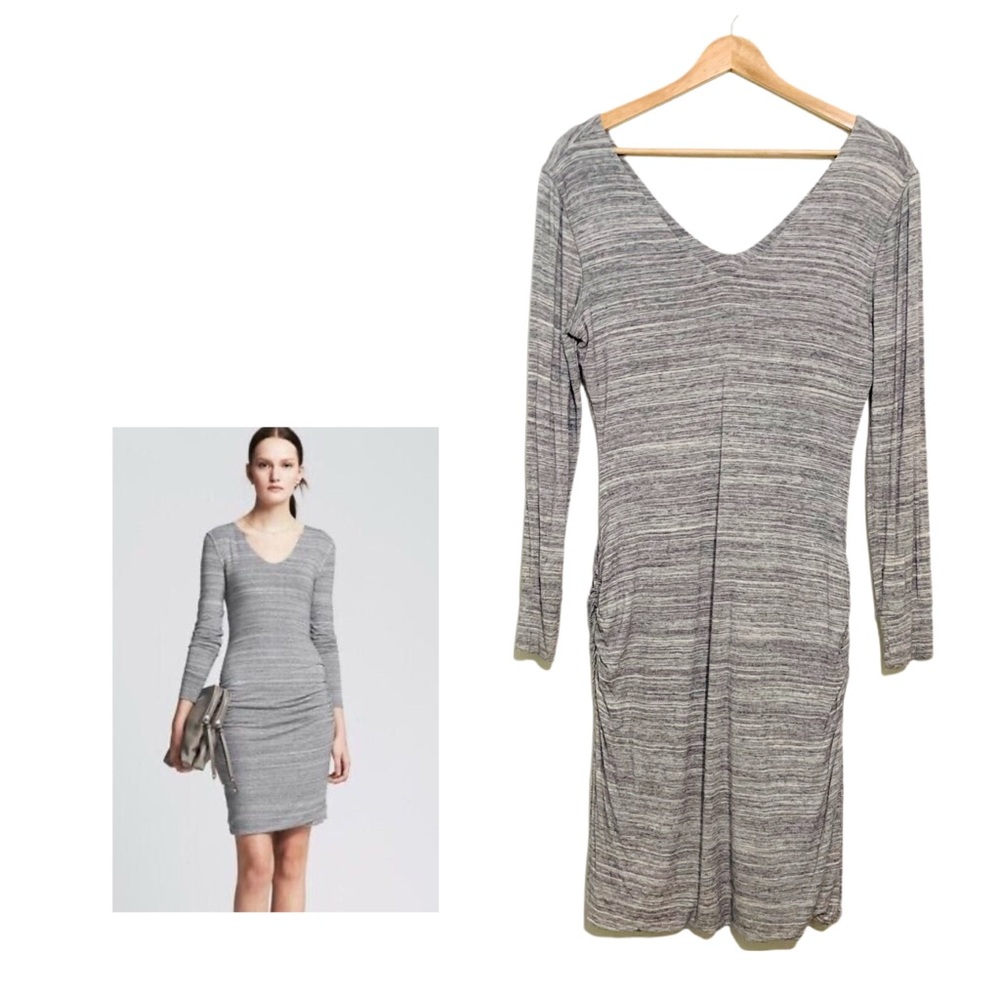 BANANA REPUBLIC Heather Gray Ruched Stretchy Soft Jersey Knit Dress Medium